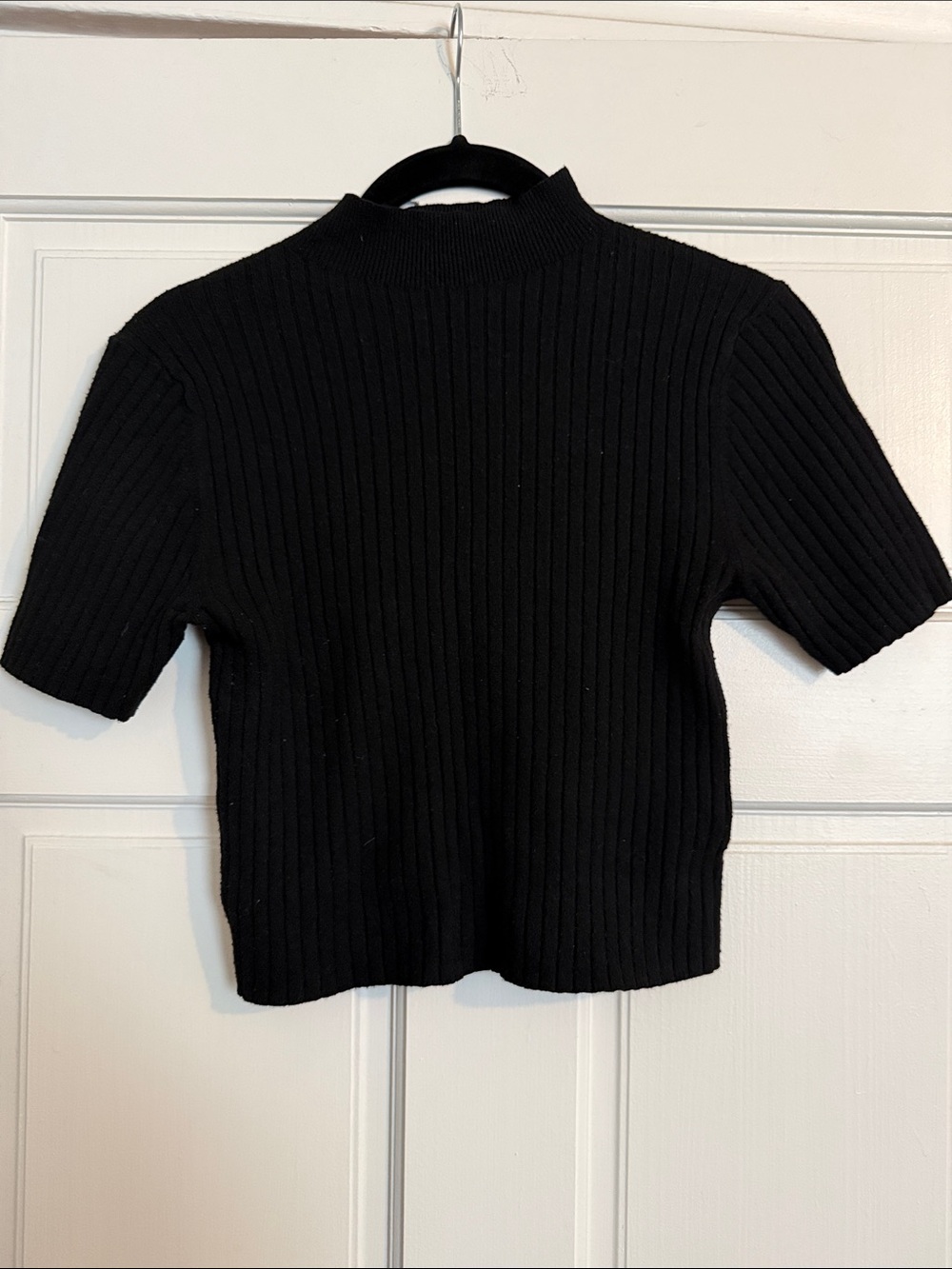 a new day Black Ribbed Short-Sleeve Mock Neck Top